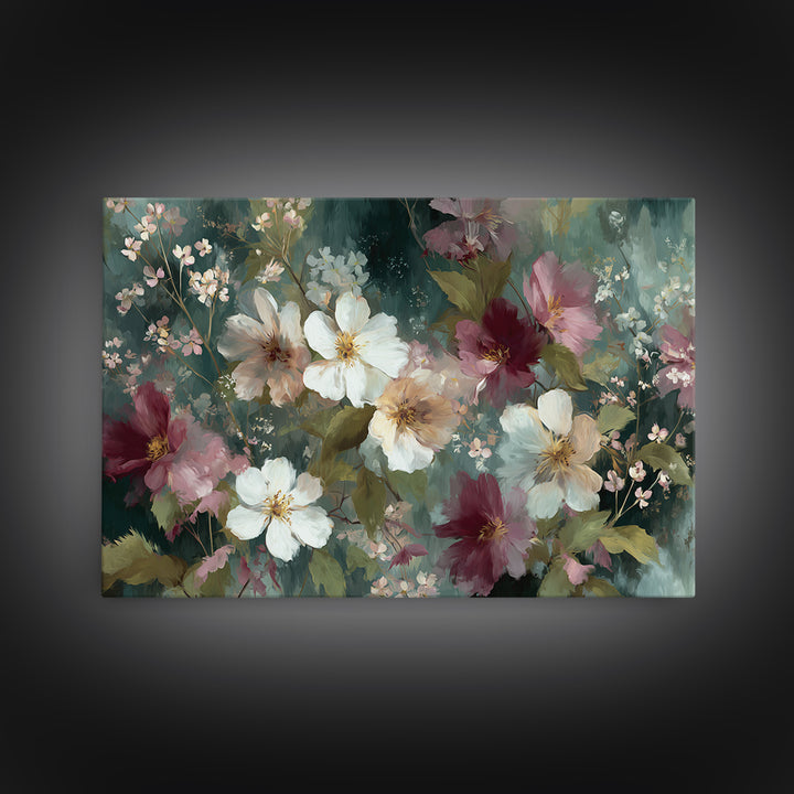 Painterly Meadow with Loose Impressionist Flowers Canvas Print, Art, Pink Wall Art, Living Room Decor, Watercolor Art, ART-3x2-67