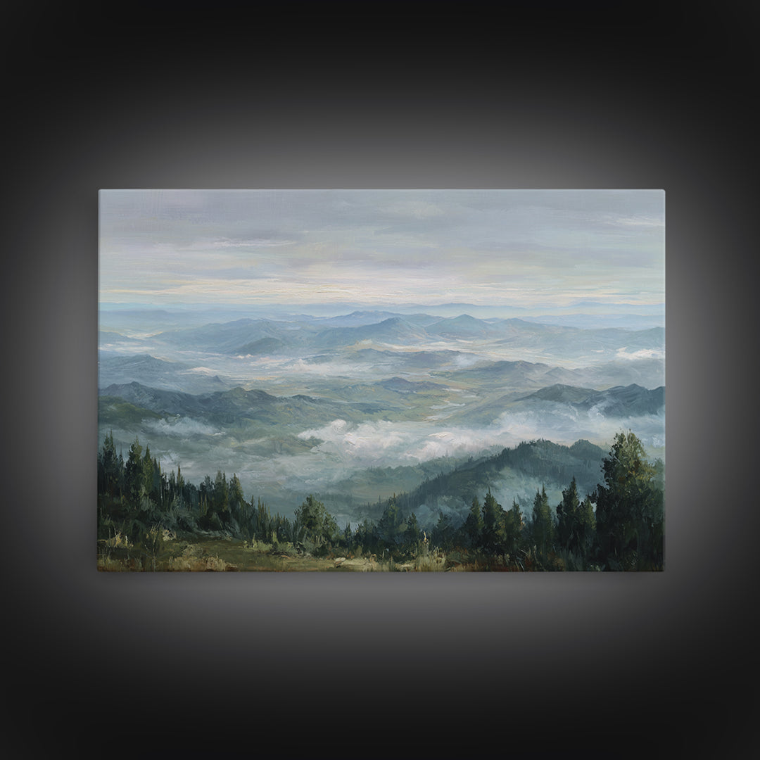 Quiet Mountain Scene Framed Canvas Print, Art, Canvas Wall Art, Living Room Decor, Fine Art, Boho Wall Art, Pink Wall Art, ART-3x2-69