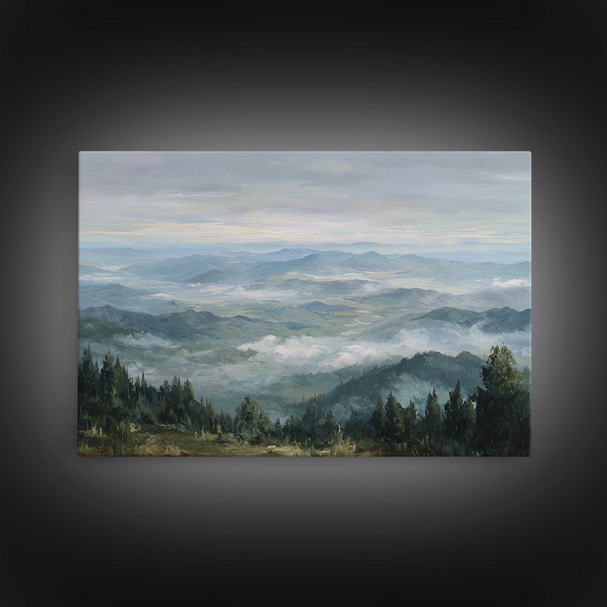 Quiet Mountain Scene Framed Canvas Print, Art, Canvas Wall Art, Living Room Decor, Fine Art, Boho Wall Art, Pink Wall Art, ART-3x2-69