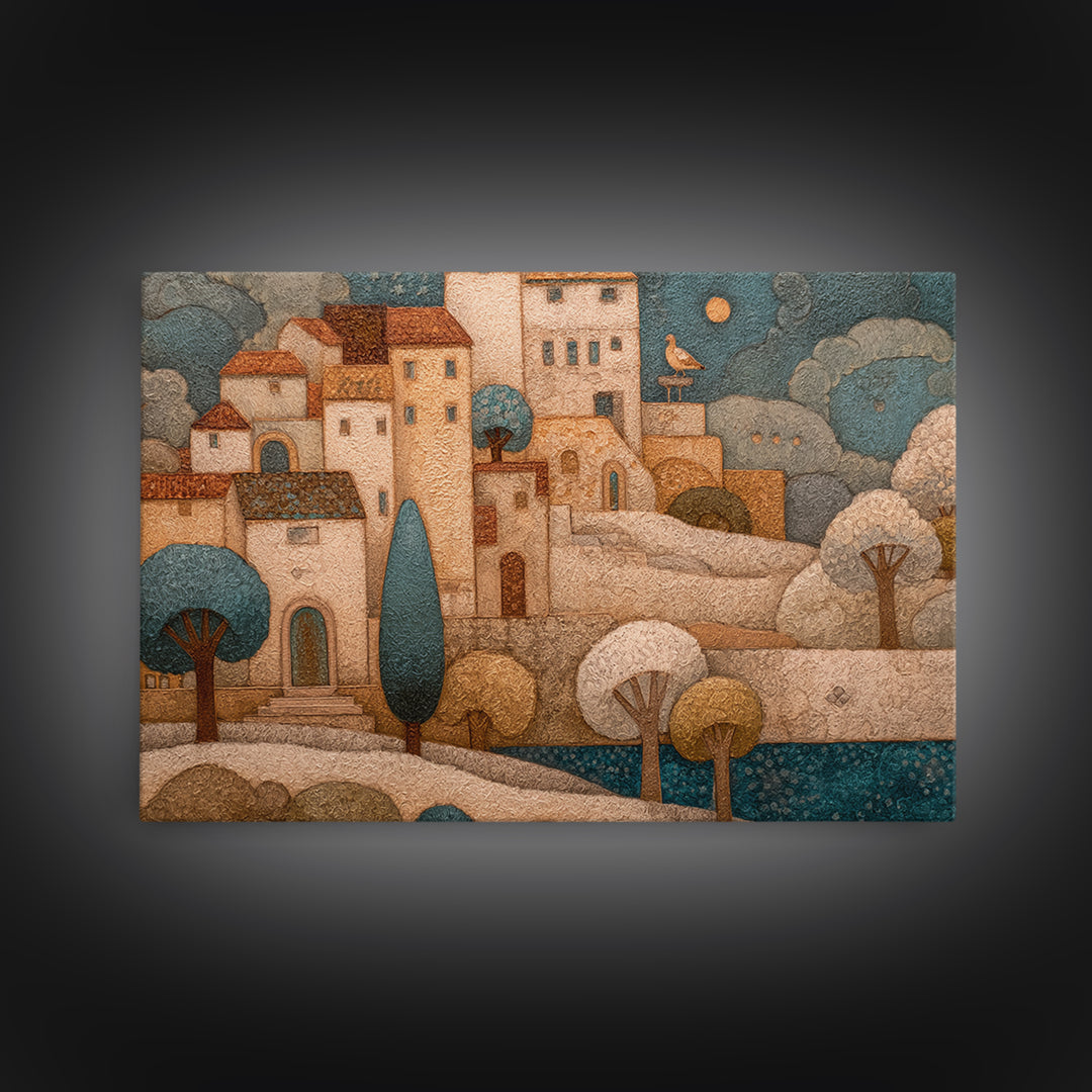 Naive Folk Art Village Canvas Print, Art, Prints Wall Art, Living Room Decor, Fine Art, Fine Art Print, Statement Artwork, ART-3x2-72