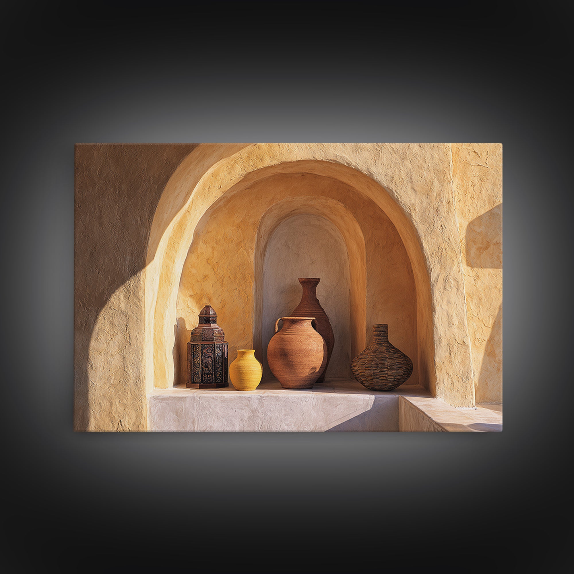 Architectural Archway in Warm Mediterranean Light Framed Canvas Print, Art, Wall Art for Mom, Living Room Decor, Oil Painting, ART-3x2-74