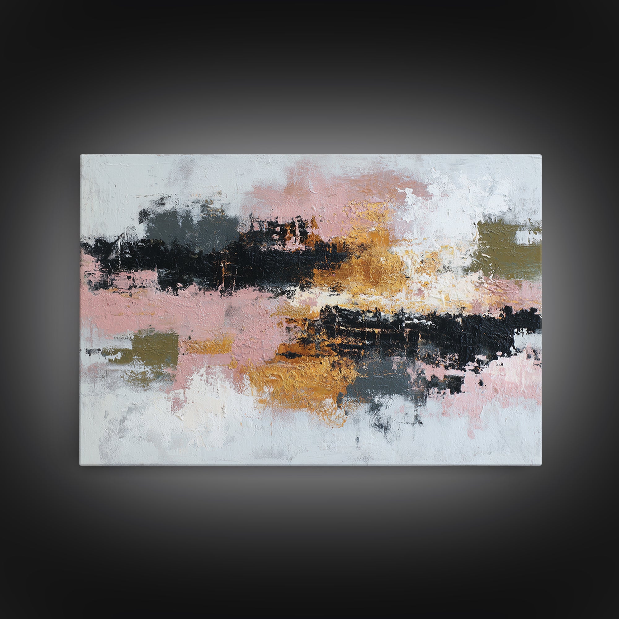 Contemporary Abstract with Layered Pigments and Energetic Framed Canvas Print, Art, Abstract Art, Living Room Decor, ART-3x2-78