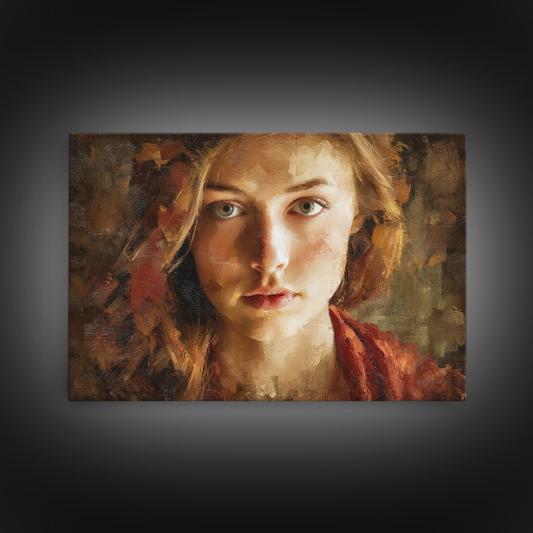Expressive Portrait with Dramatic Light and Textured Framed Canvas Print, Art, Art Prints, Living Room Decor, Fine Art, ART-3x2-8