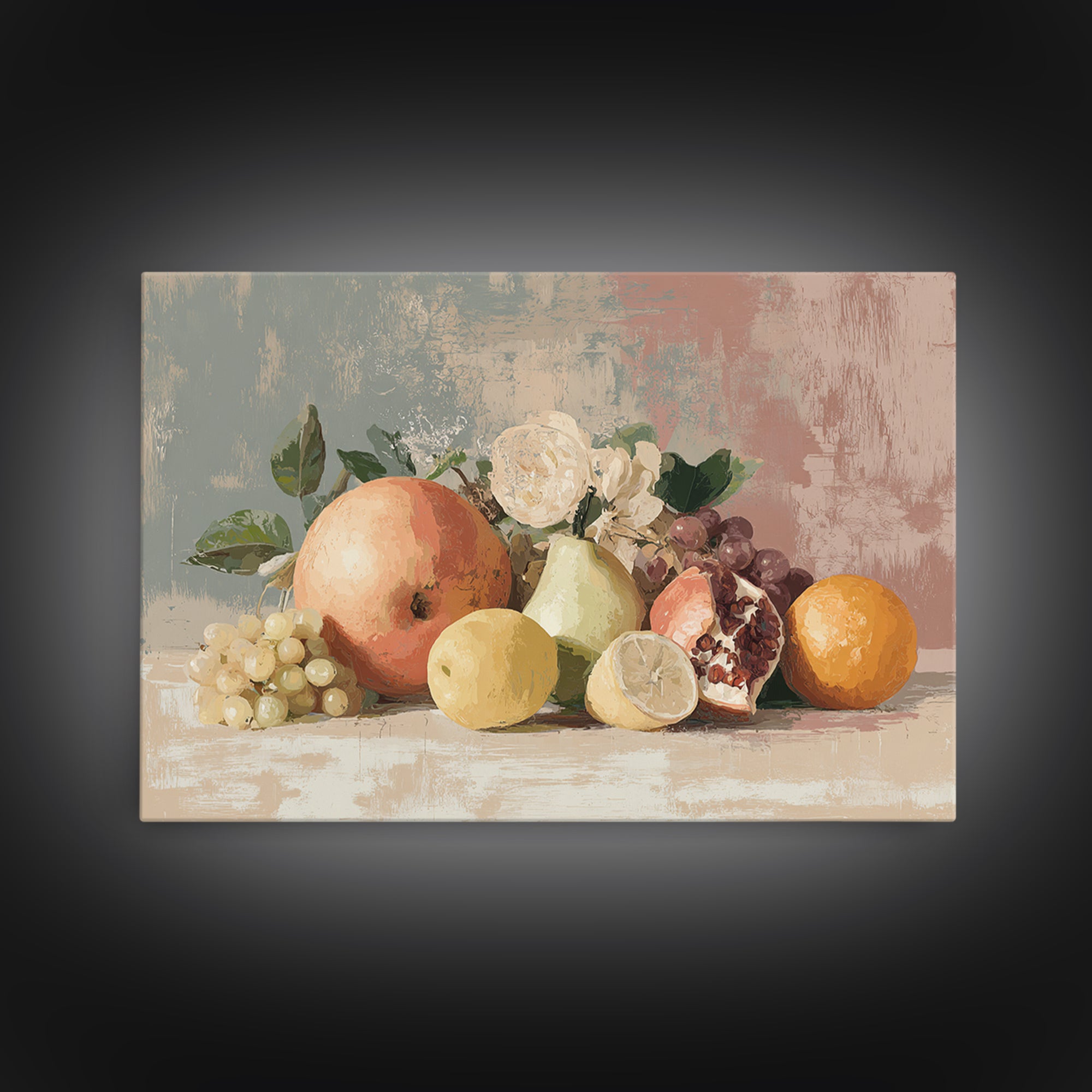 Bold Pop Fruit Composition Framed Canvas Print, Art, Boho Wall Art, Living Room Decor, Fine Art, Textured Painting, ART-3x2-92