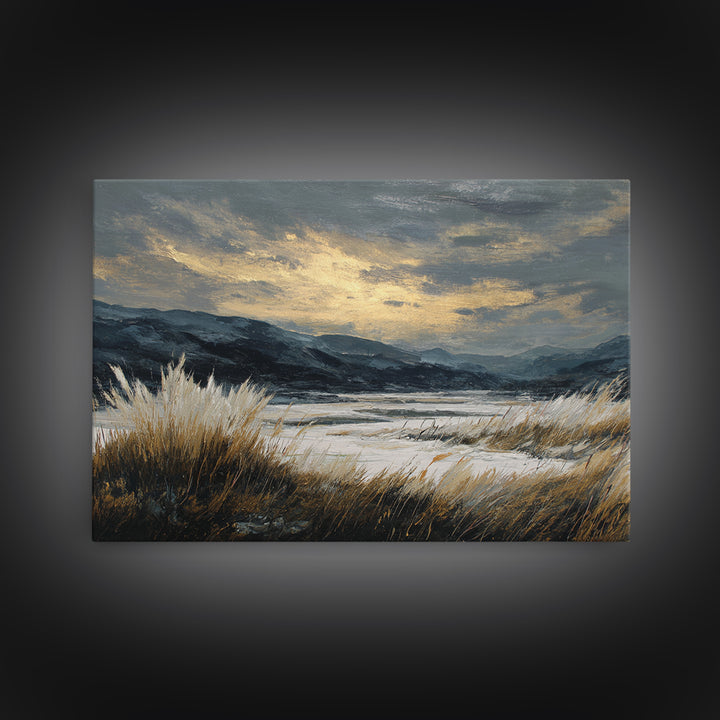 Quiet Mountain Scene Canvas Print, Art, Framed Art, Living Room Decor, Oil Painting, Neutral Decor, Modern Decor, ART-3x2-93