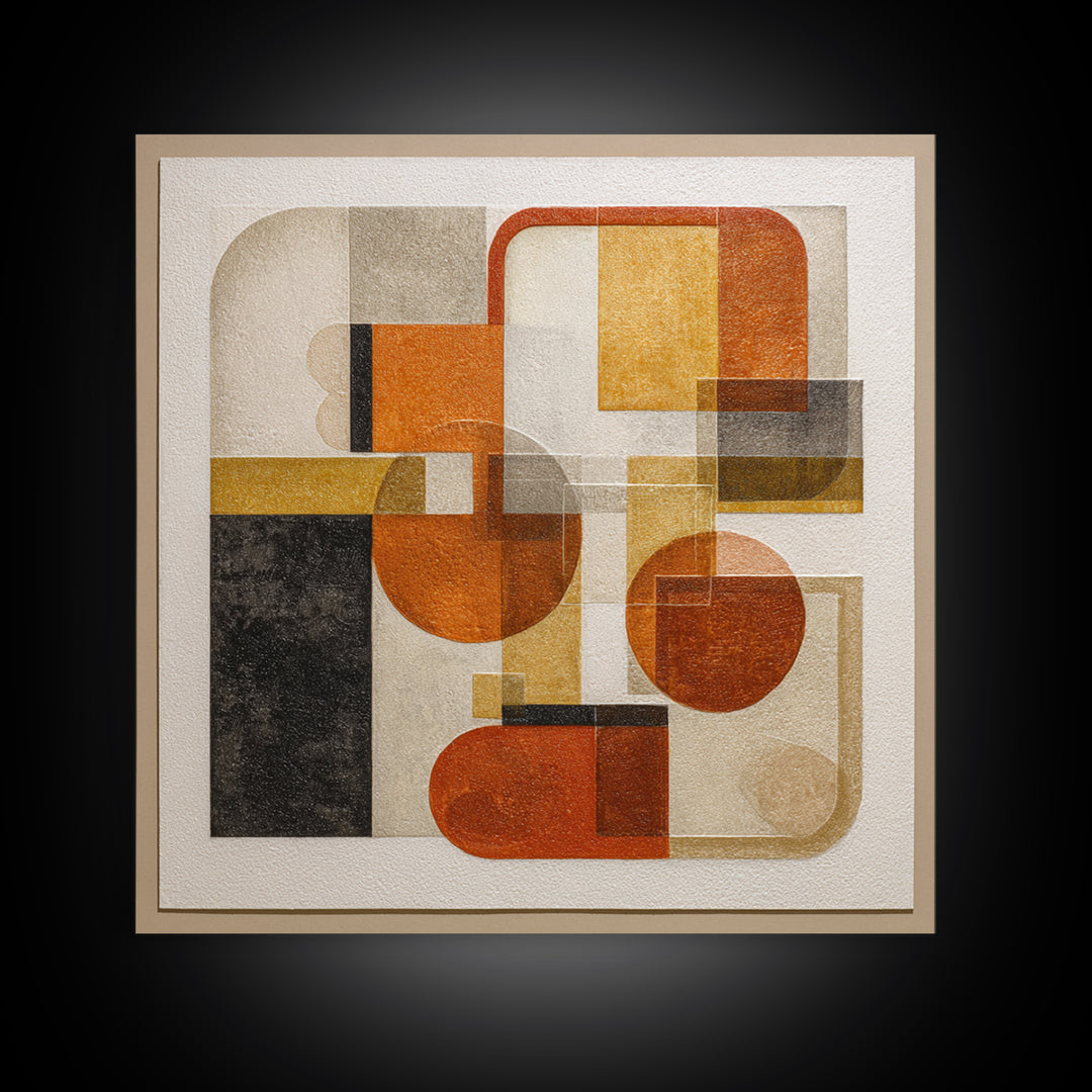 Bold Mid Century Geometric Forms Framed Canvas Print, Above Sofa Art, Botanical Wall Art, Living Room Decor, Abstract Art, ASA-1x1-100