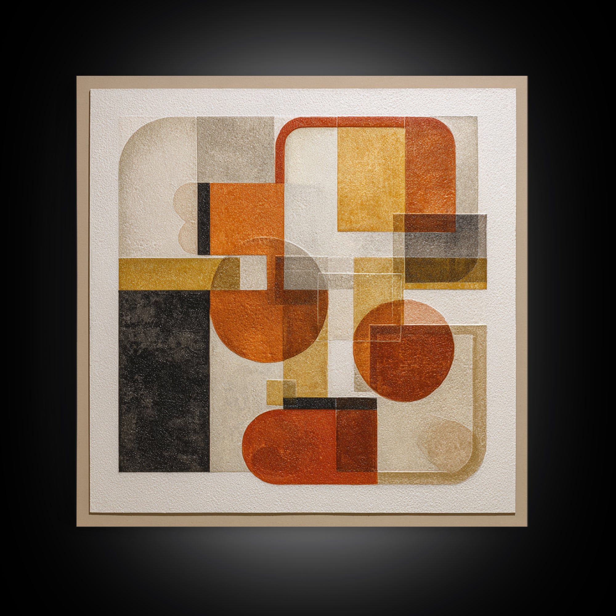 Bold Mid Century Geometric Forms Framed Canvas Print, Above Sofa Art, Botanical Wall Art, Living Room Decor, Abstract Art, ASA-1x1-100