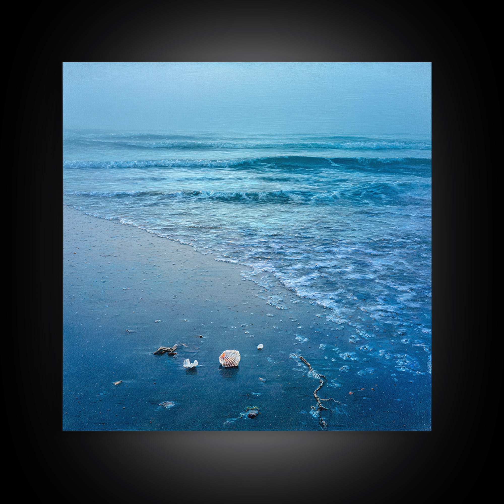Moody Seascape at Twilight Framed Canvas Print, Above Sofa Art, Mid Century Modern, Living Room Decor, Fine Art, Statement, ASA-1x1-12