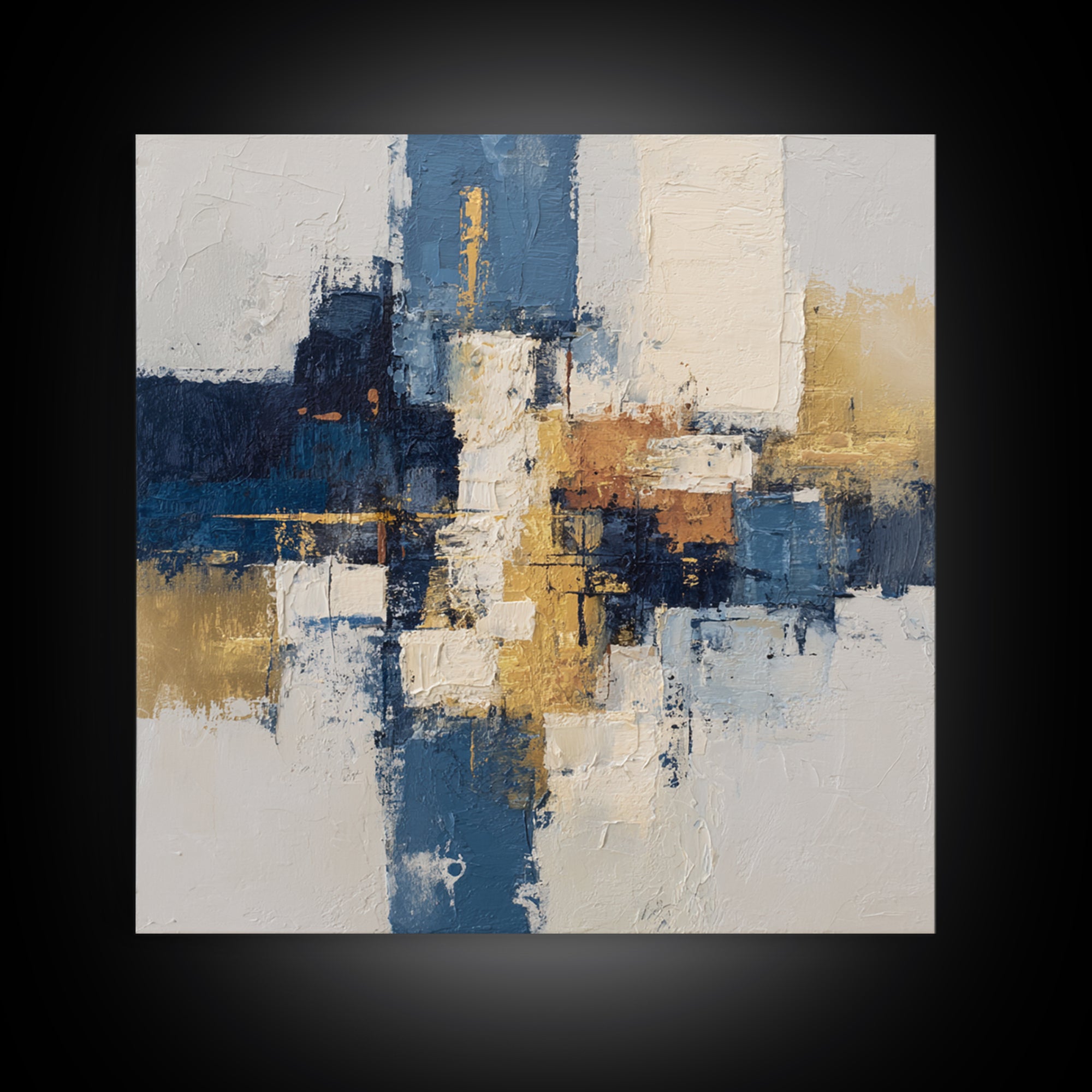 Bold Navy and Ivory Abstract Brushwork Canvas Print, Above Sofa Art, Horizontal Wall Art, Living Room Decor, Abstract Art, ASA-1x1-18