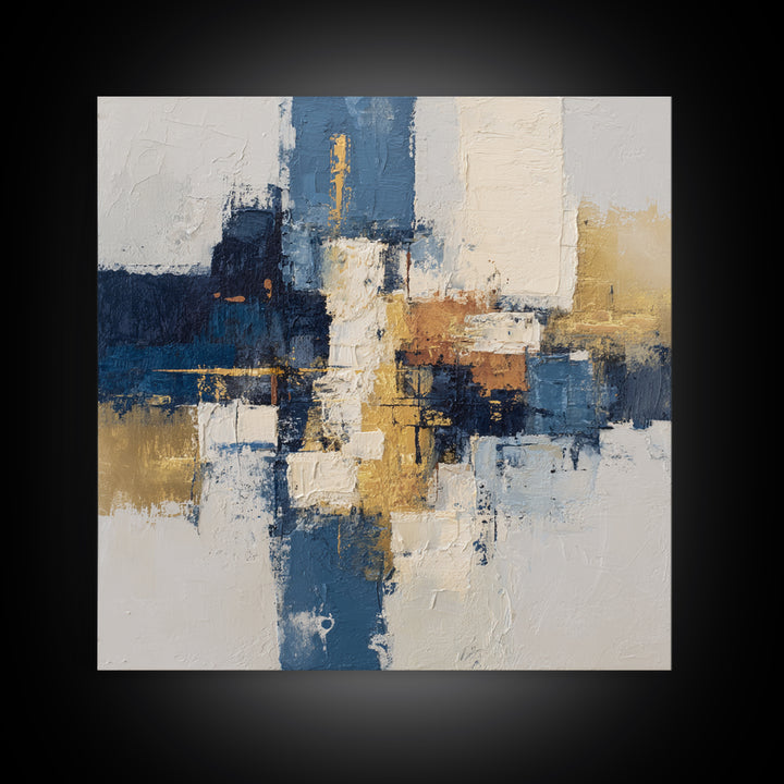 Bold Navy and Ivory Abstract Brushwork Canvas Print, Above Sofa Art, Horizontal Wall Art, Living Room Decor, Abstract Art, ASA-1x1-18