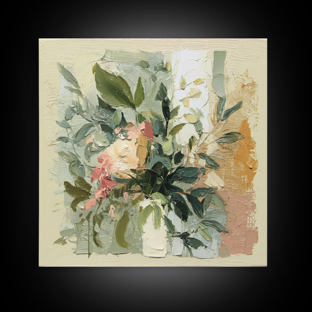 Large Botanical Leaves Framed Canvas Print, Above Sofa Art, 3 Piece Wall Art, Living Room Decor, Oil Painting, Statement, ASA-1x1-21