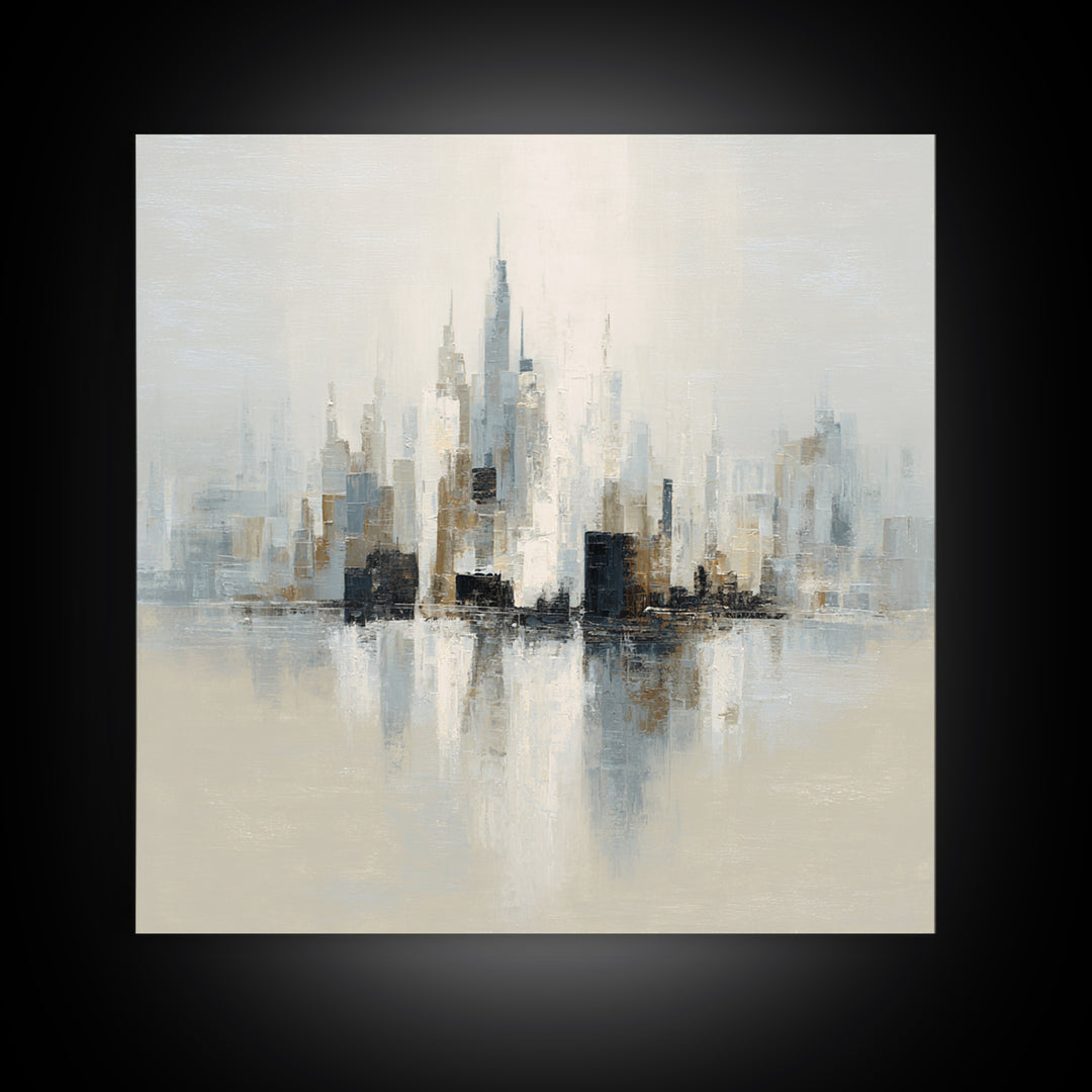 Quiet City Skyline Reduced to Elegant Shapes Canvas Print, Above Sofa Art, Oversized Wall Art, Living Room Decor, Statement, ASA-1x1-22