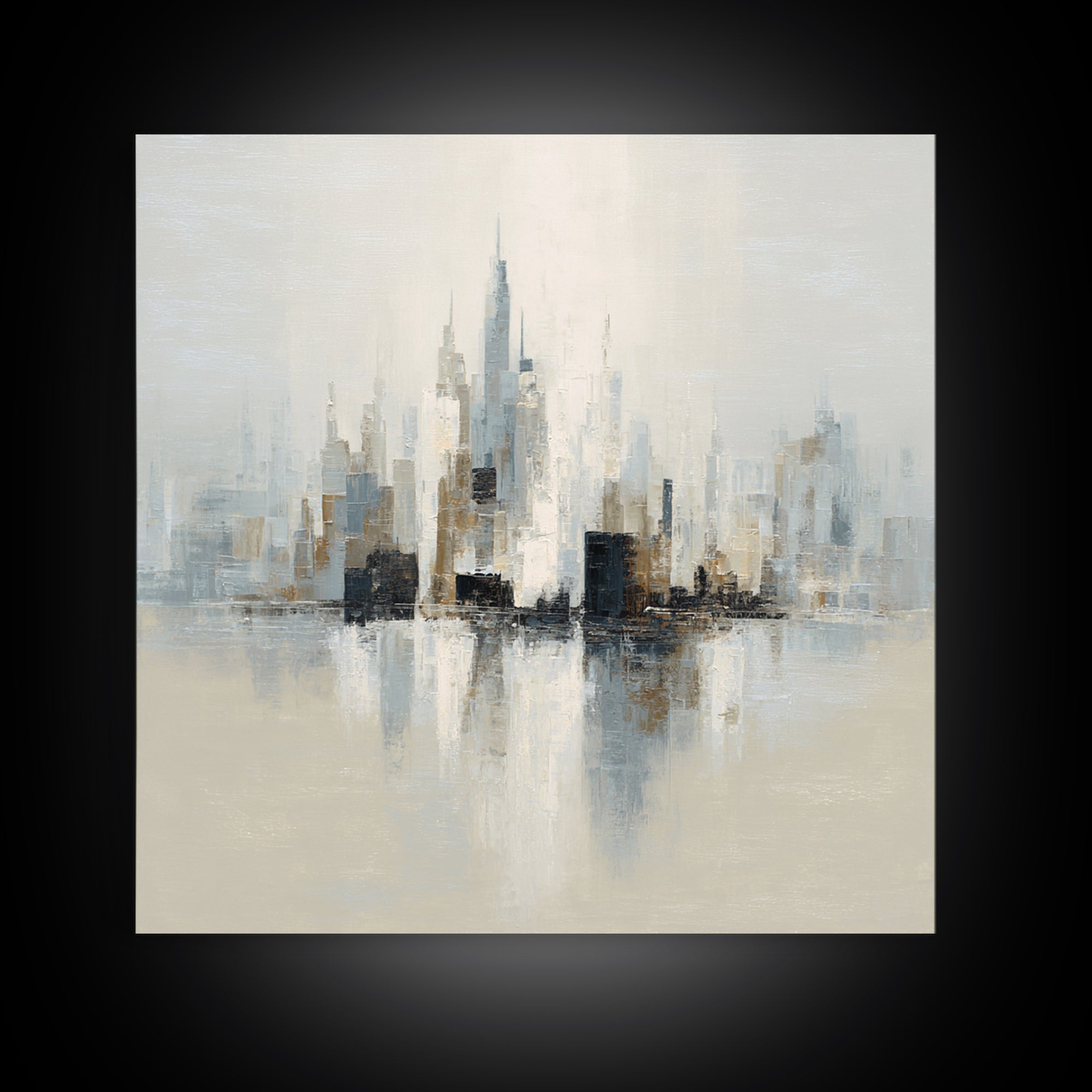 Quiet City Skyline Reduced to Elegant Shapes Canvas Print, Above Sofa Art, Oversized Wall Art, Living Room Decor, Statement, ASA-1x1-22