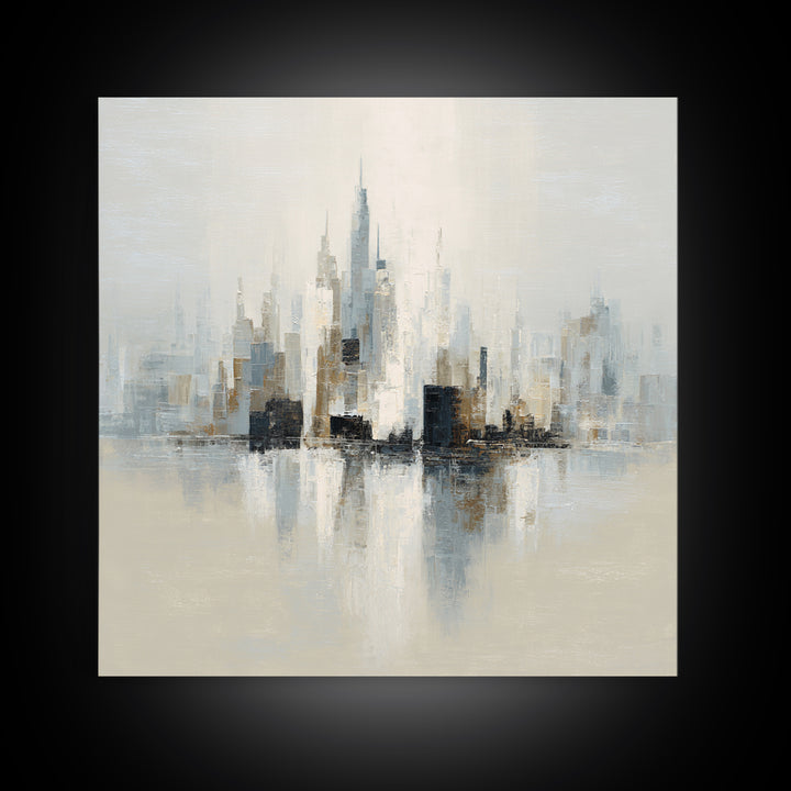 Quiet City Skyline Reduced to Elegant Shapes Canvas Print, Above Sofa Art, Oversized Wall Art, Living Room Decor, Statement, ASA-1x1-22