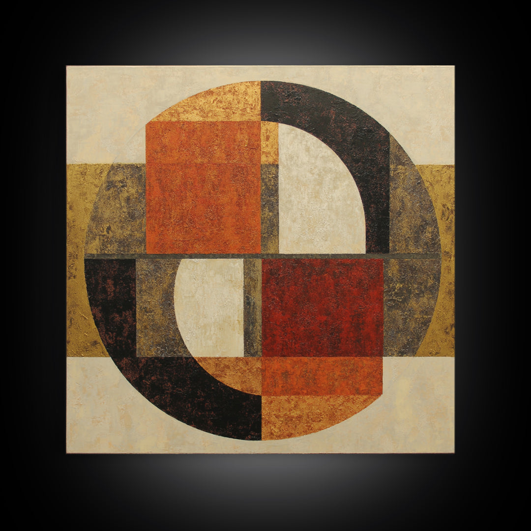 Bold Mid Century Geometric Forms Framed Canvas Print, Above Sofa Art, Textured Wall Art, Living Room Decor, Fine Art, Statement, ASA-1x1-28