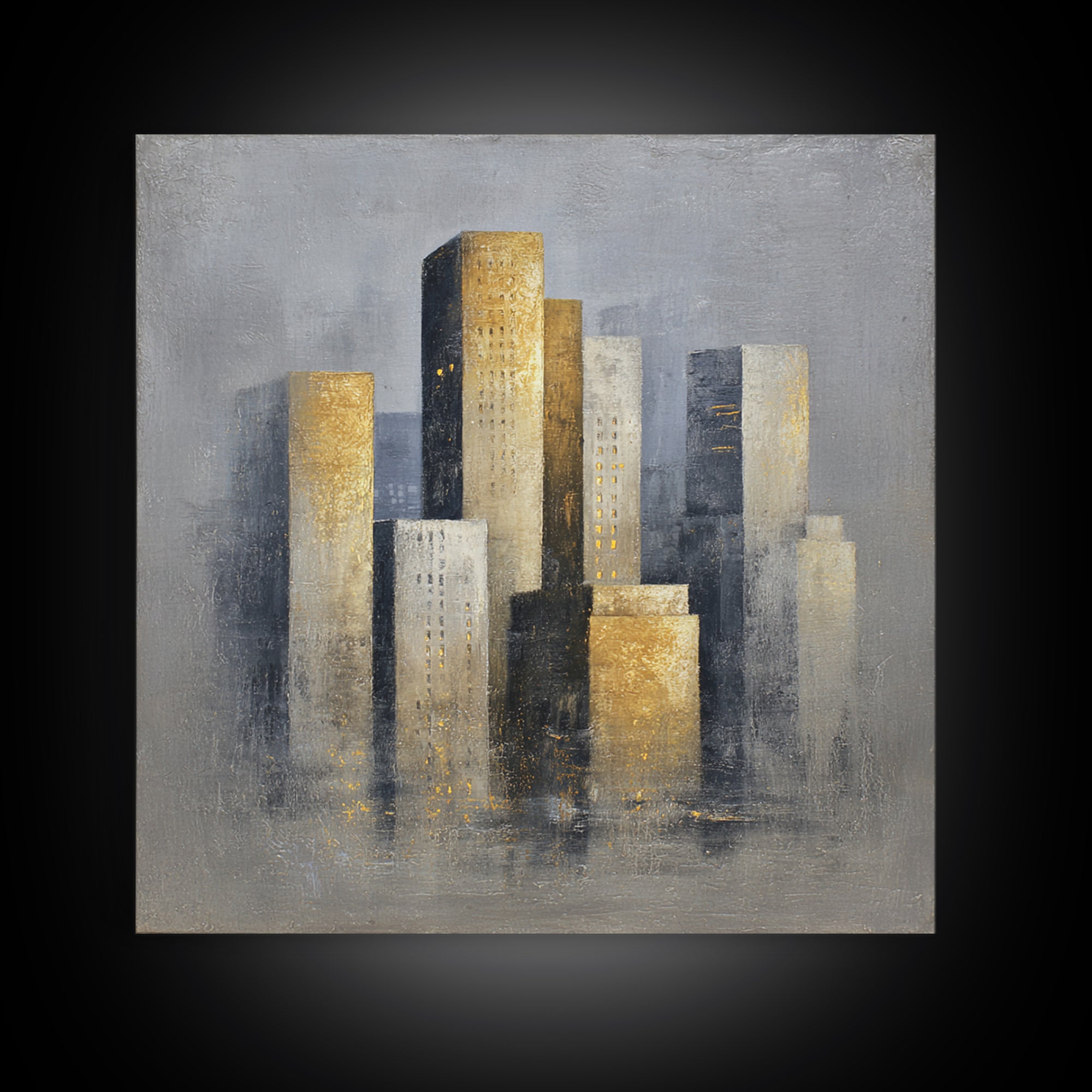 Quiet City Skyline Reduced to Elegant Shapes Canvas Print, Above Sofa Art, Bedroom Wall Art, Living Room Decor, Statement, ASA-1x1-46