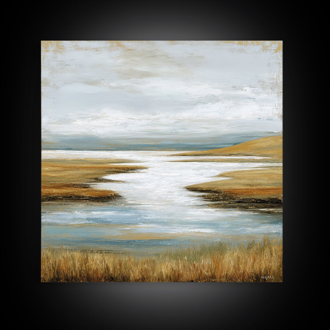 Abstract River Bends Framed Canvas Print, Above Sofa Art, Horizontal Wall Art, Living Room Decor, Fine Art, Statement, ASA-1x1-47