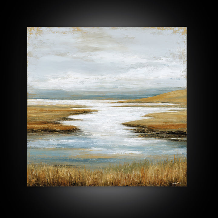 Abstract River Bends Framed Canvas Print, Above Sofa Art, Horizontal Wall Art, Living Room Decor, Fine Art, Statement, ASA-1x1-47