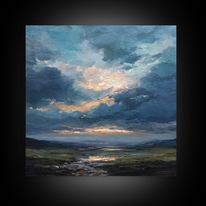 Dramatic Cloudscape over a Distant Valley Canvas Print, Above Sofa Art, Above Bed Decor, Living Room Decor, Fine Art, Statement, ASA-1x1-5