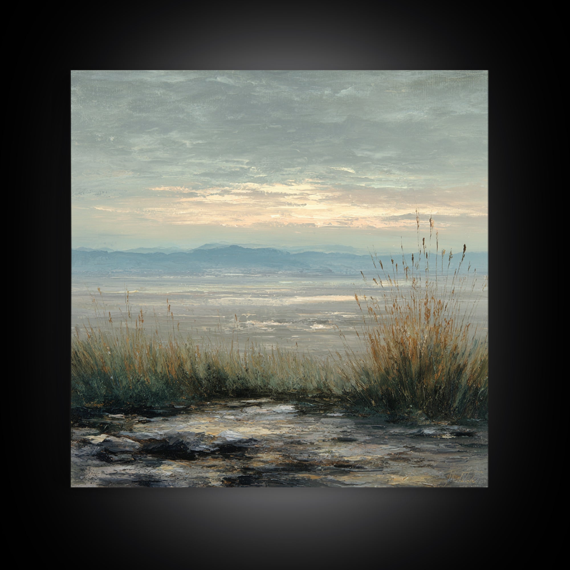 Dramatic Cloudscape over a Distant Valley Canvas Print, Above Sofa Art, Bauhaus Print, Living Room Decor, Statement, ASA-1x1-53
