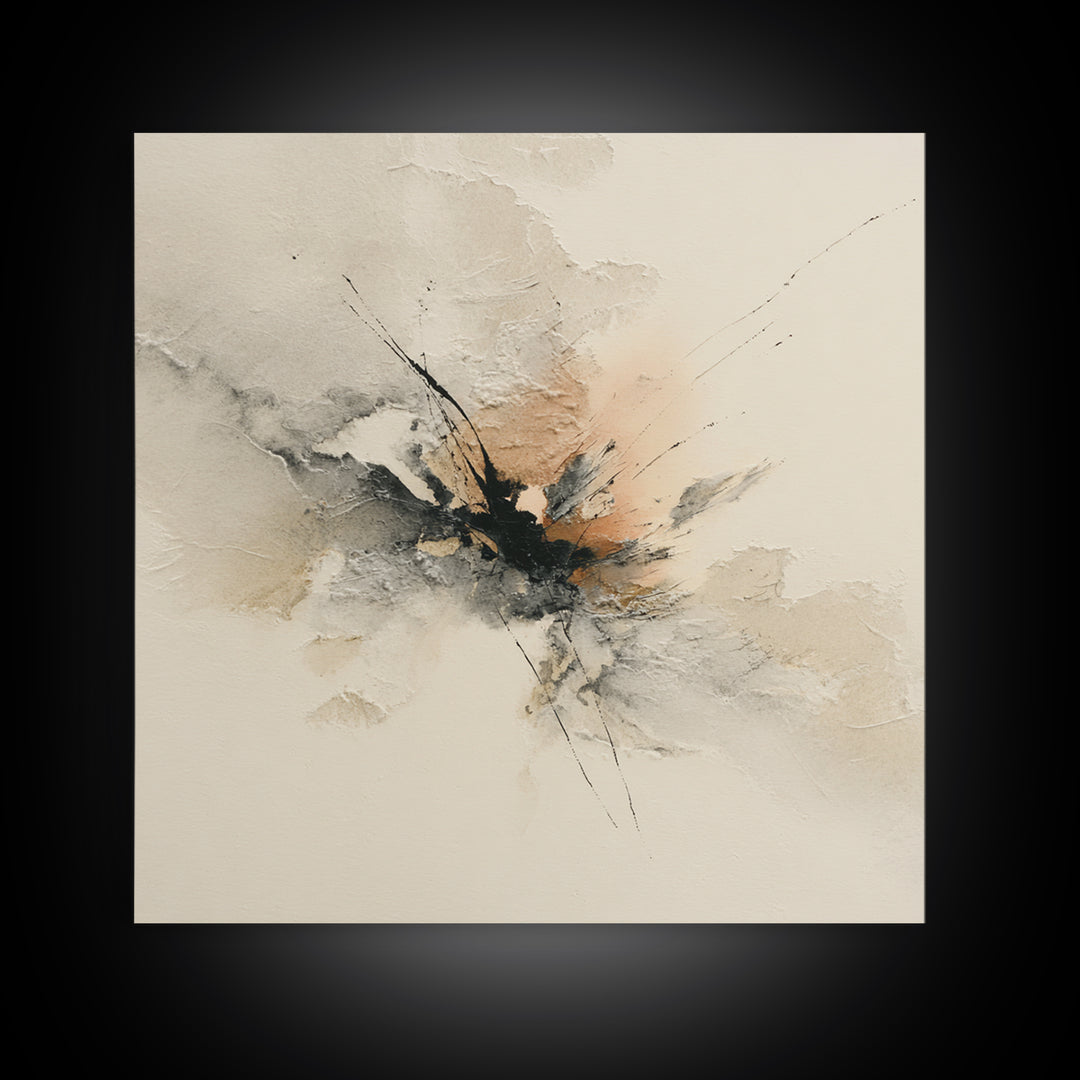 Minimal Black Ink Composition Framed Canvas Print, Above Sofa Art, Living Room Decor, Fine Art, Statement 056, Set of Prints, ASA-1x1-56