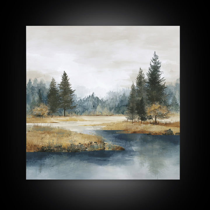 Modern Scandinavian Forest Framed Canvas Print, Above Sofa Art, Bauhaus Print, Living Room Decor, Oil Painting, Statement, ASA-1x1-63