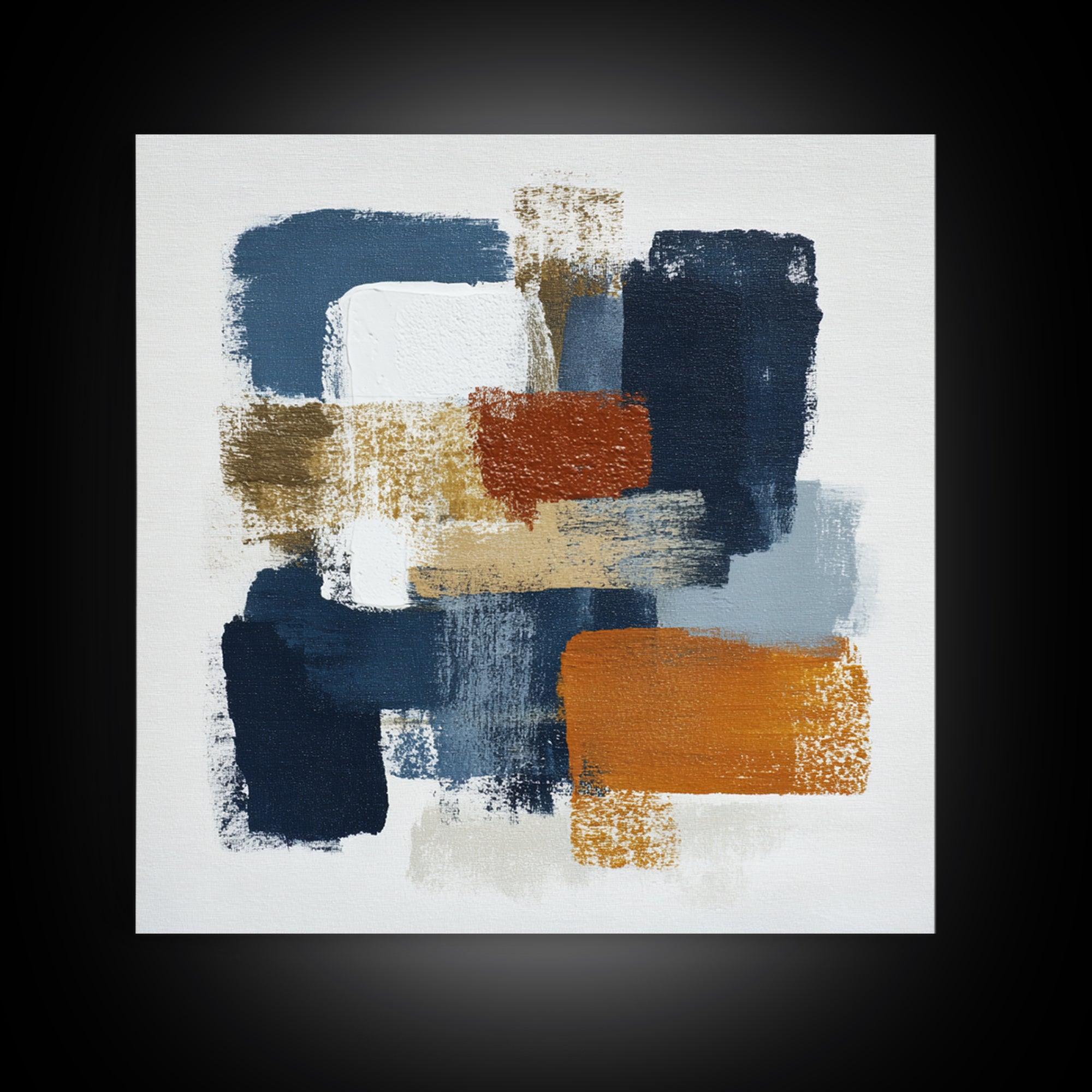 Bold Navy and Ivory Abstract Brushwork Framed Canvas Print, Above Sofa Art, Living Room Wall Art, Living Room Decor, Statement, ASA-1x1-66