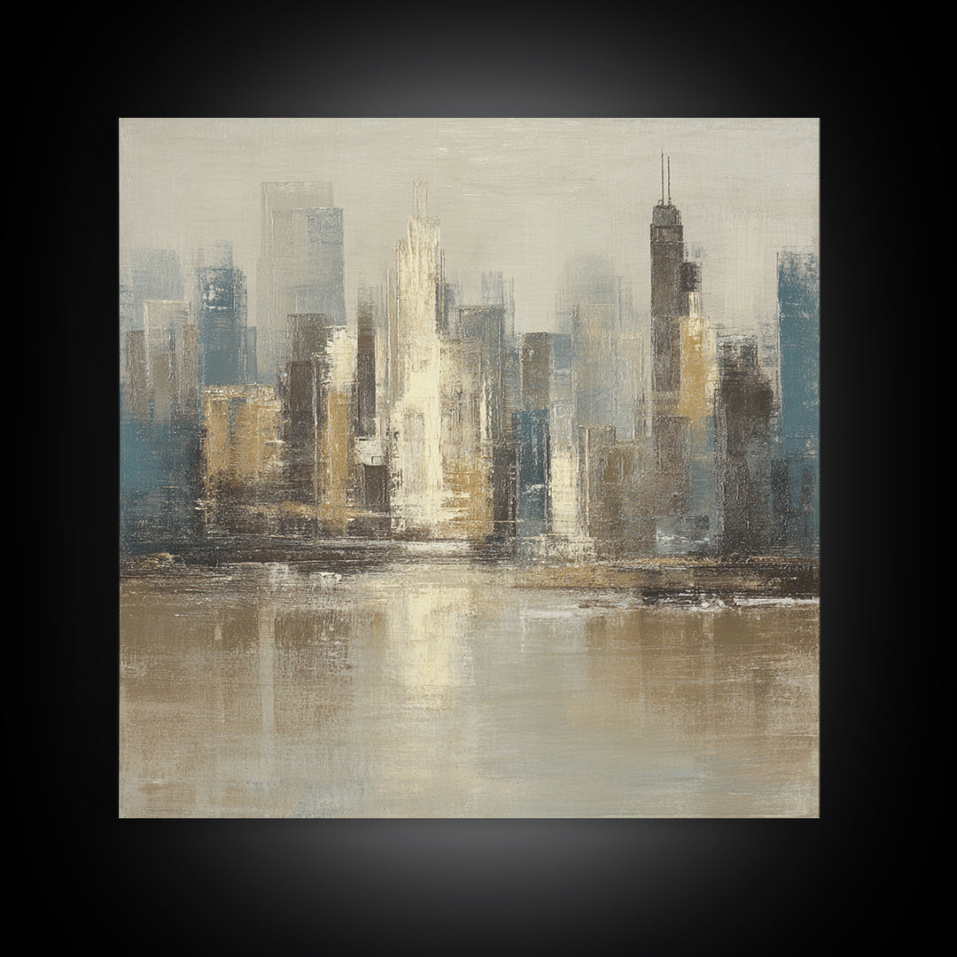 Quiet City Skyline Reduced to Elegant Shapes Canvas Print, Above Sofa Art, Bedroom Wall Art, Living Room Decor, Statement, ASA-1x1-70