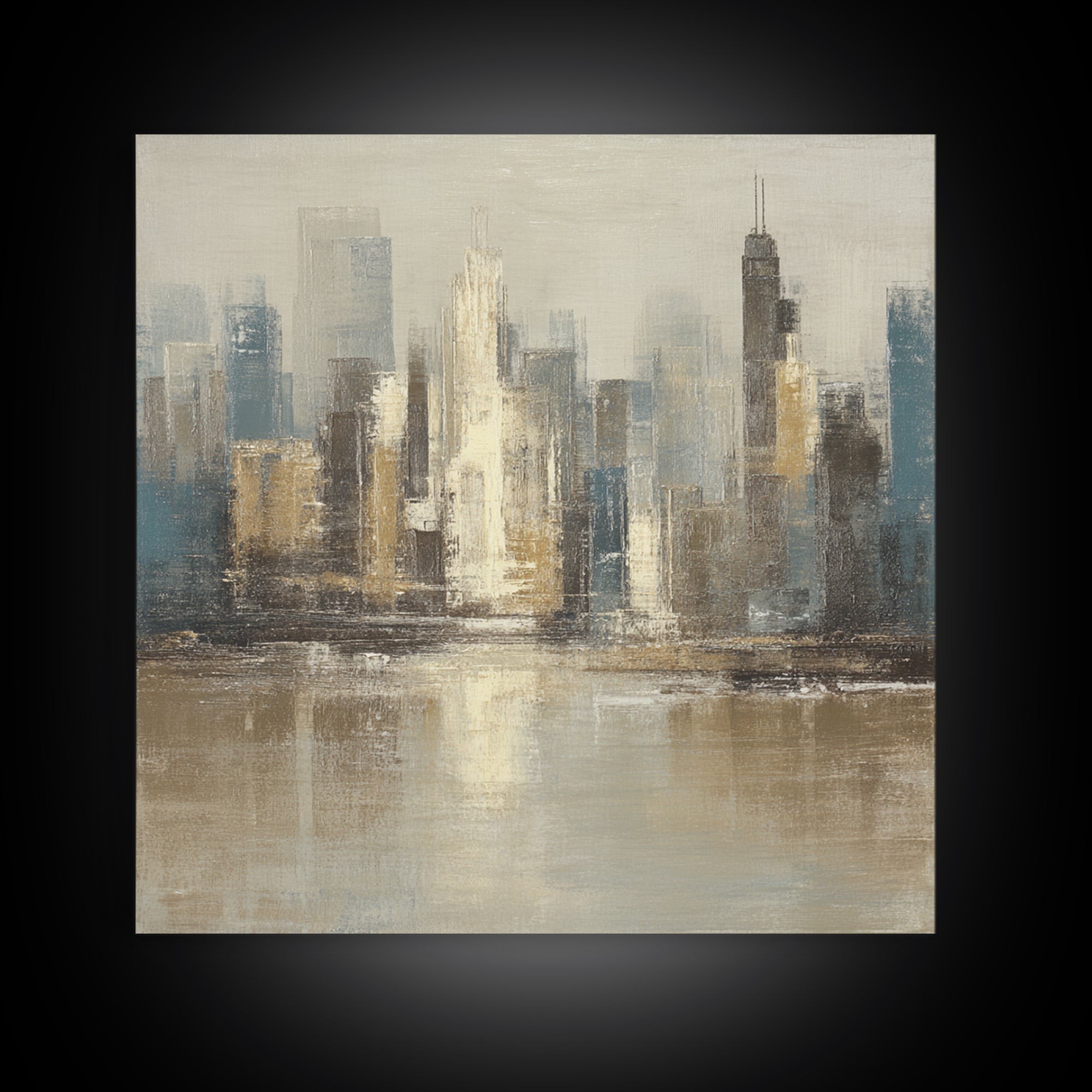 Quiet City Skyline Reduced to Elegant Shapes Canvas Print, Above Sofa Art, Bedroom Wall Art, Living Room Decor, Statement, ASA-1x1-70