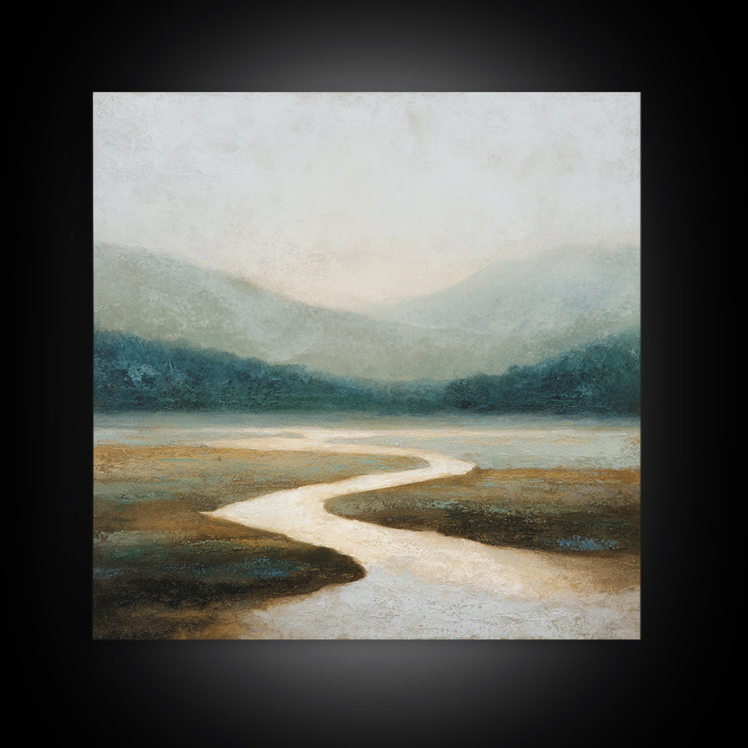 Abstract River Bends Framed Canvas Print, Above Sofa Art, Japandi Wall Art, Living Room Decor, Abstract Art, Statement, ASA-1x1-71