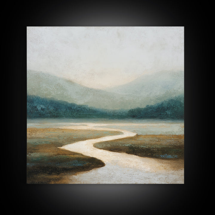 Abstract River Bends Framed Canvas Print, Above Sofa Art, Japandi Wall Art, Living Room Decor, Abstract Art, Statement, ASA-1x1-71