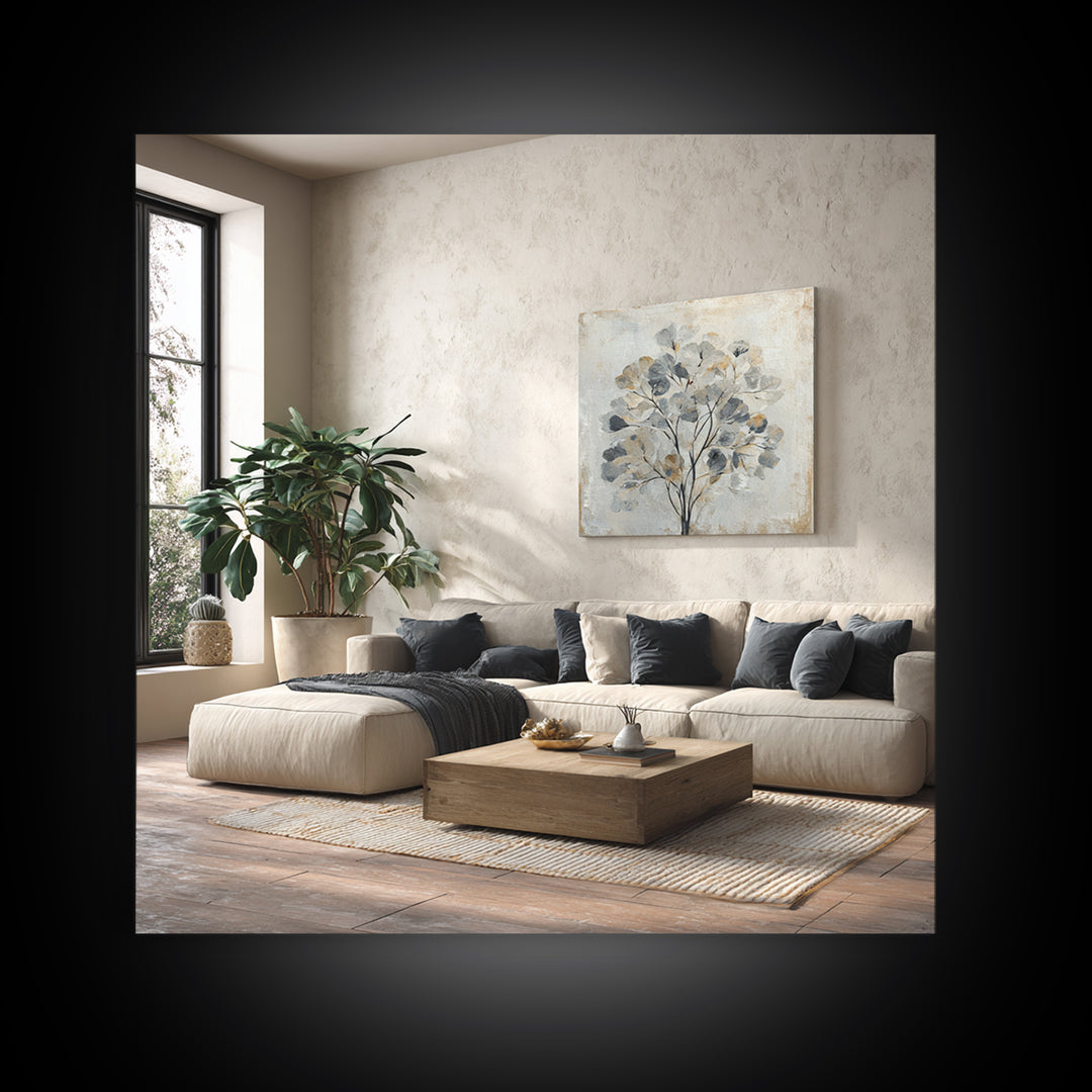 Large Modern Organic Shapes Framed Canvas Print, Above Sofa Art, Coastal Decor, Living Room Decor, Abstract Art, Statement, ASA-1x1-74