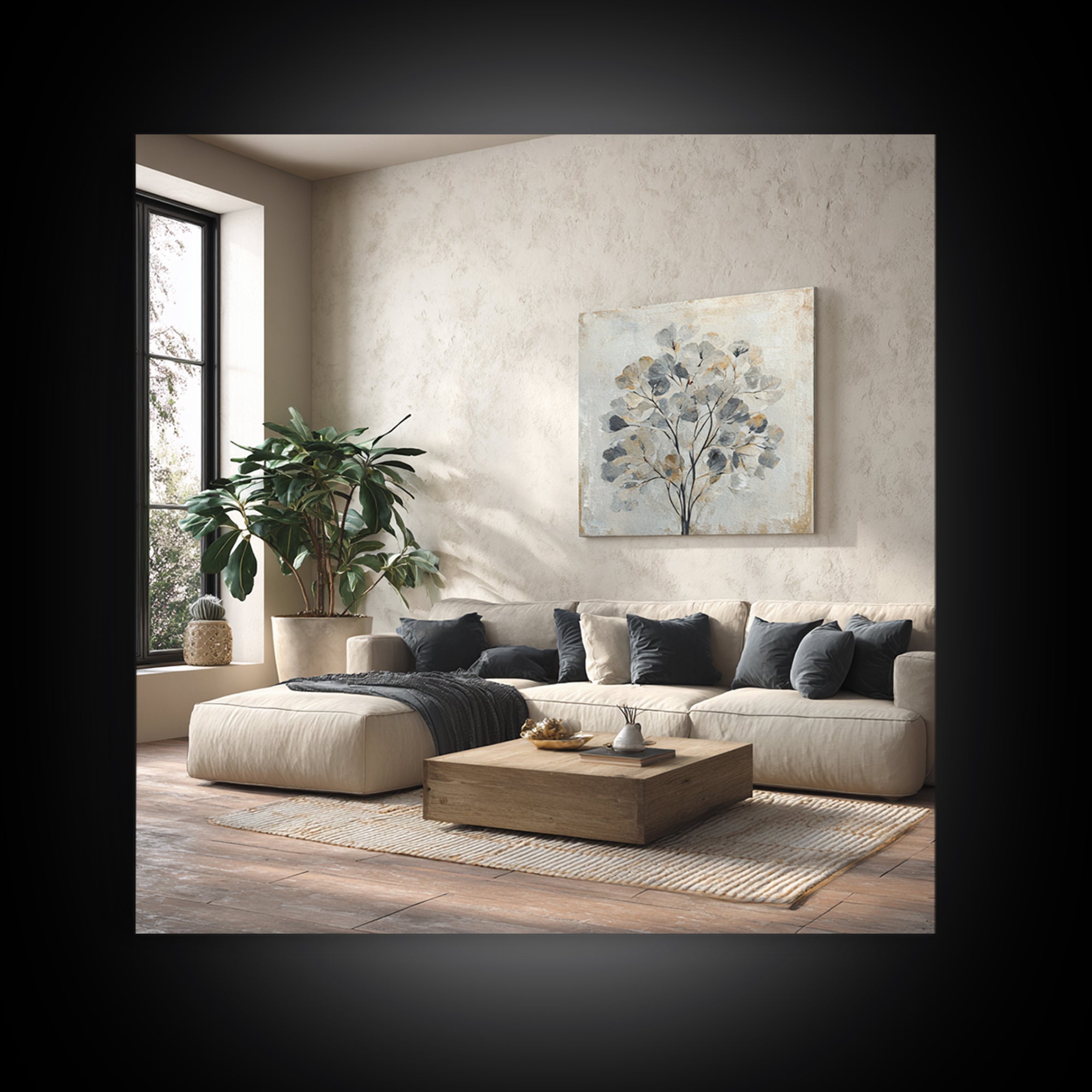Large Modern Organic Shapes Framed Canvas Print, Above Sofa Art, Coastal Decor, Living Room Decor, Abstract Art, Statement, ASA-1x1-74