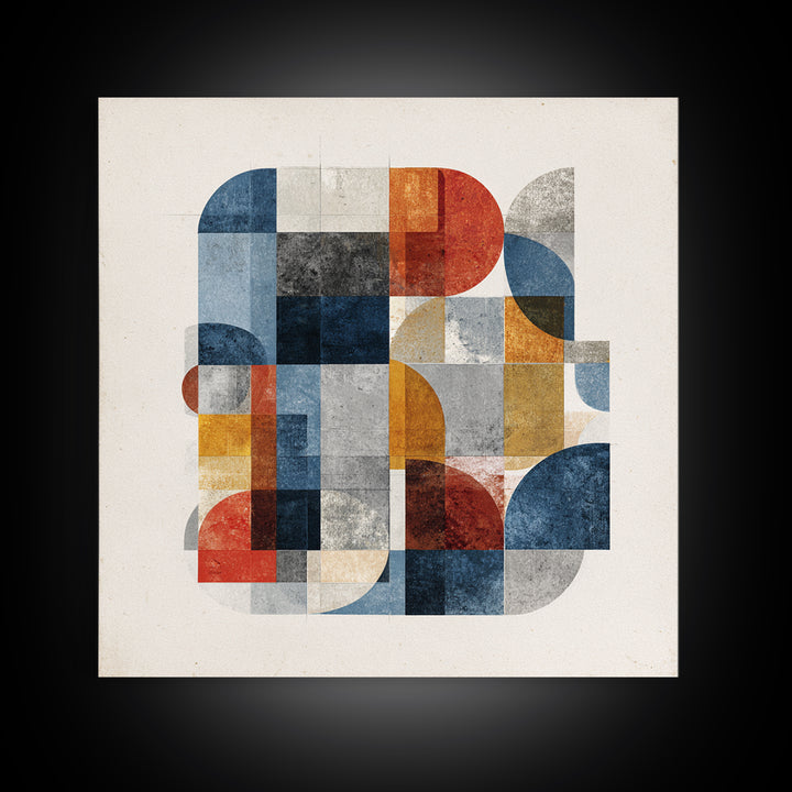 Bold Mid Century Geometric Forms Canvas Print, Above Sofa Art, Japandi Wall Art, Living Room Decor, Abstract Art, Statement, ASA-1x1-76