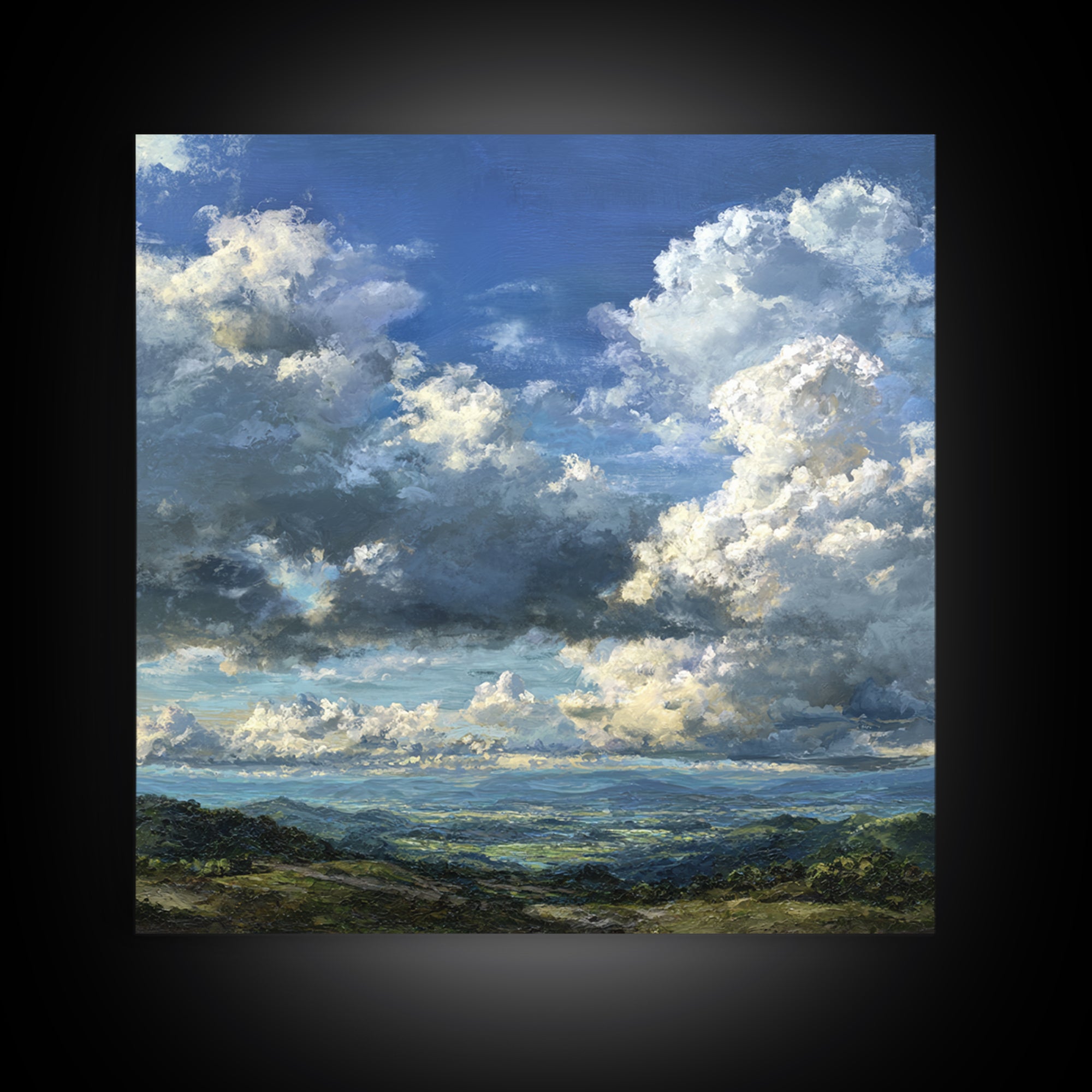 Dramatic Cloudscape over a Distant Valley Canvas Print, Above Sofa Art, Modern Decor, Living Room Decor, Fine Art, Statement, ASA-1x1-77