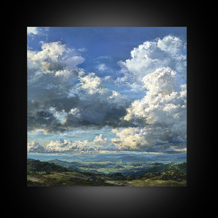 Dramatic Cloudscape over a Distant Valley Canvas Print, Above Sofa Art, Modern Decor, Living Room Decor, Fine Art, Statement, ASA-1x1-77