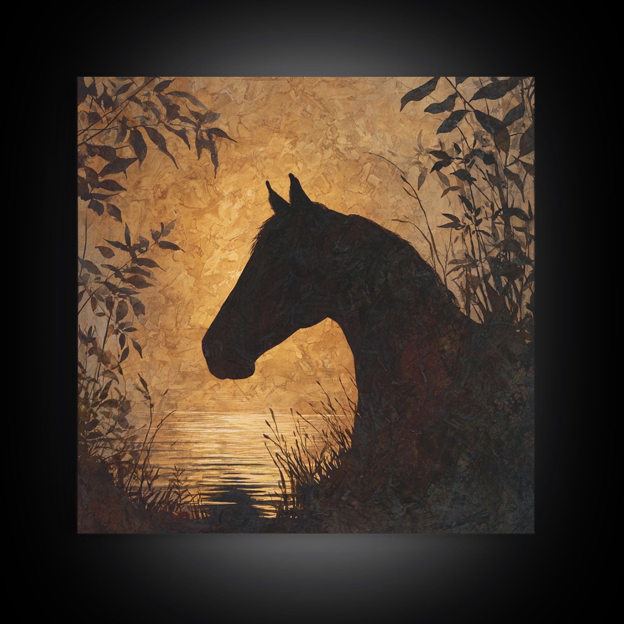 Statement Horse Silhouette Canvas Print, Above Sofa Art, Botanical Wall Art, Living Room Decor, Fine Art, Statement, ASA-1x1-85