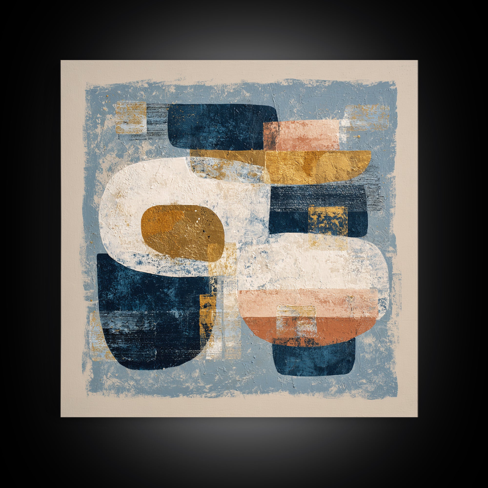 Bold Navy and Ivory Abstract Brushwork Canvas Print, Above Sofa Art, Japandi Wall Art, Living Room Decor, Fine Art, Statement, ASA-1x1-90