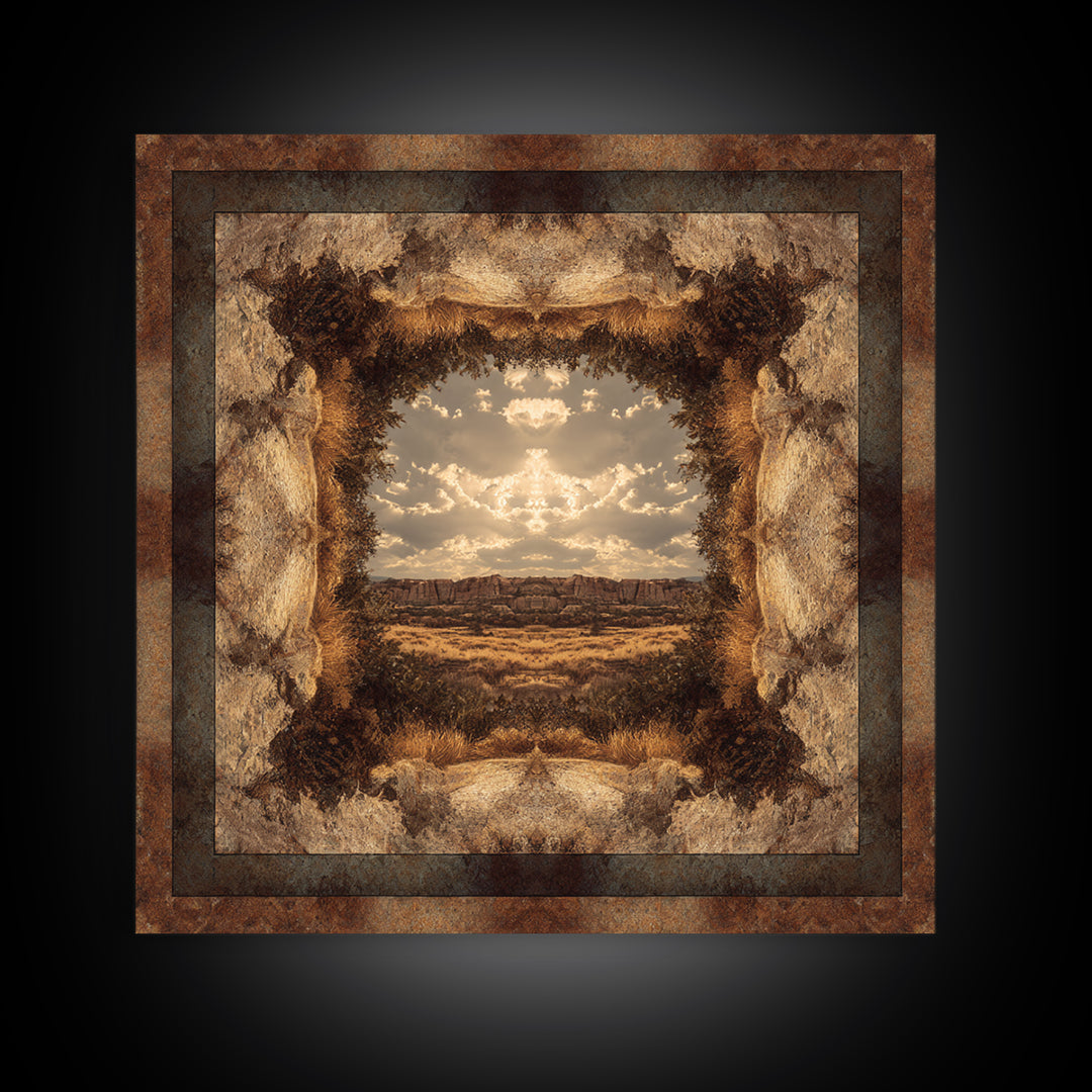 Desert Mesa Panorama Canvas Print, Above Sofa Art, Bauhaus Print, Living Room Decor, Fine Art, Statement, Textured Painting, ASA-1x1-92