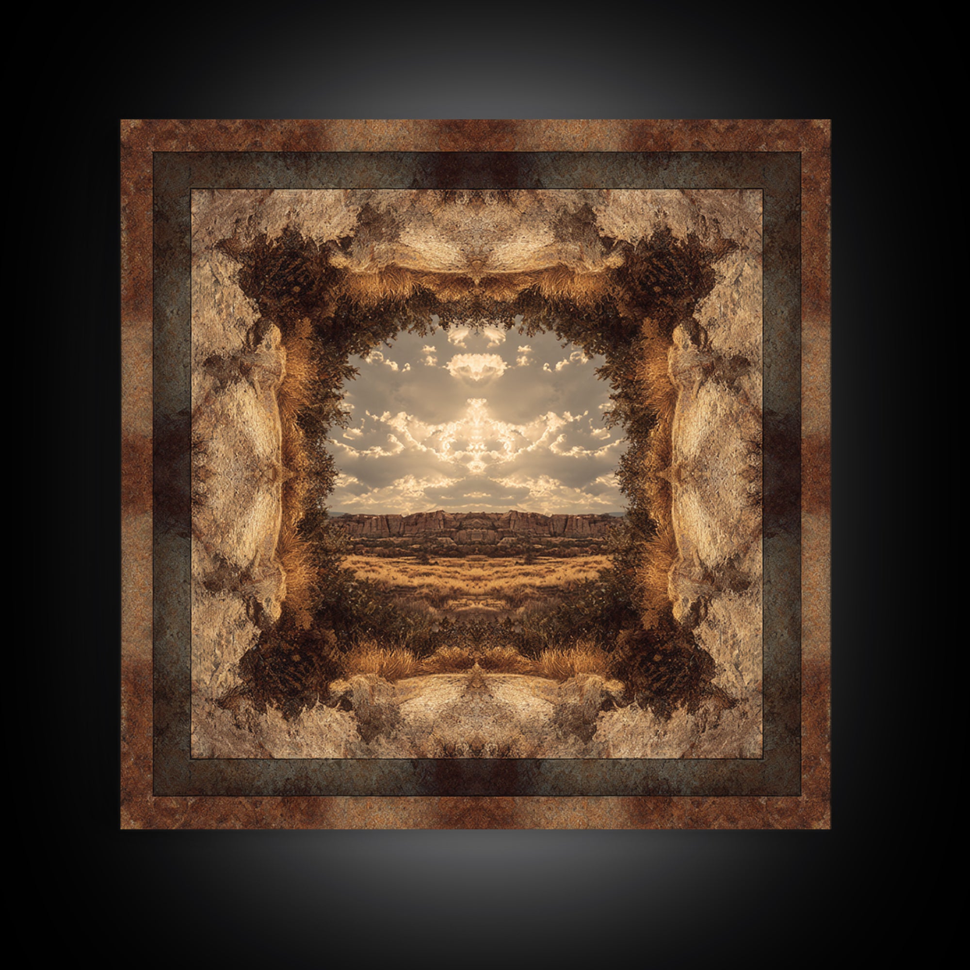 Desert Mesa Panorama Canvas Print, Above Sofa Art, Bauhaus Print, Living Room Decor, Fine Art, Statement, Textured Painting, ASA-1x1-92
