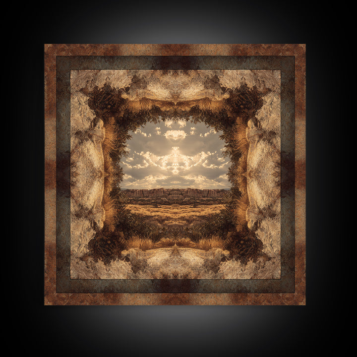 Desert Mesa Panorama Canvas Print, Above Sofa Art, Bauhaus Print, Living Room Decor, Fine Art, Statement, Textured Painting, ASA-1x1-92