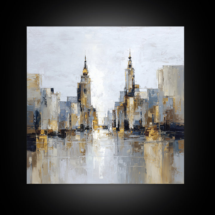 Quiet City Skyline Reduced to Elegant Shapes Canvas Print, Above Sofa Art, Floral Wall Art, Living Room Decor, Abstract Art, ASA-1x1-94