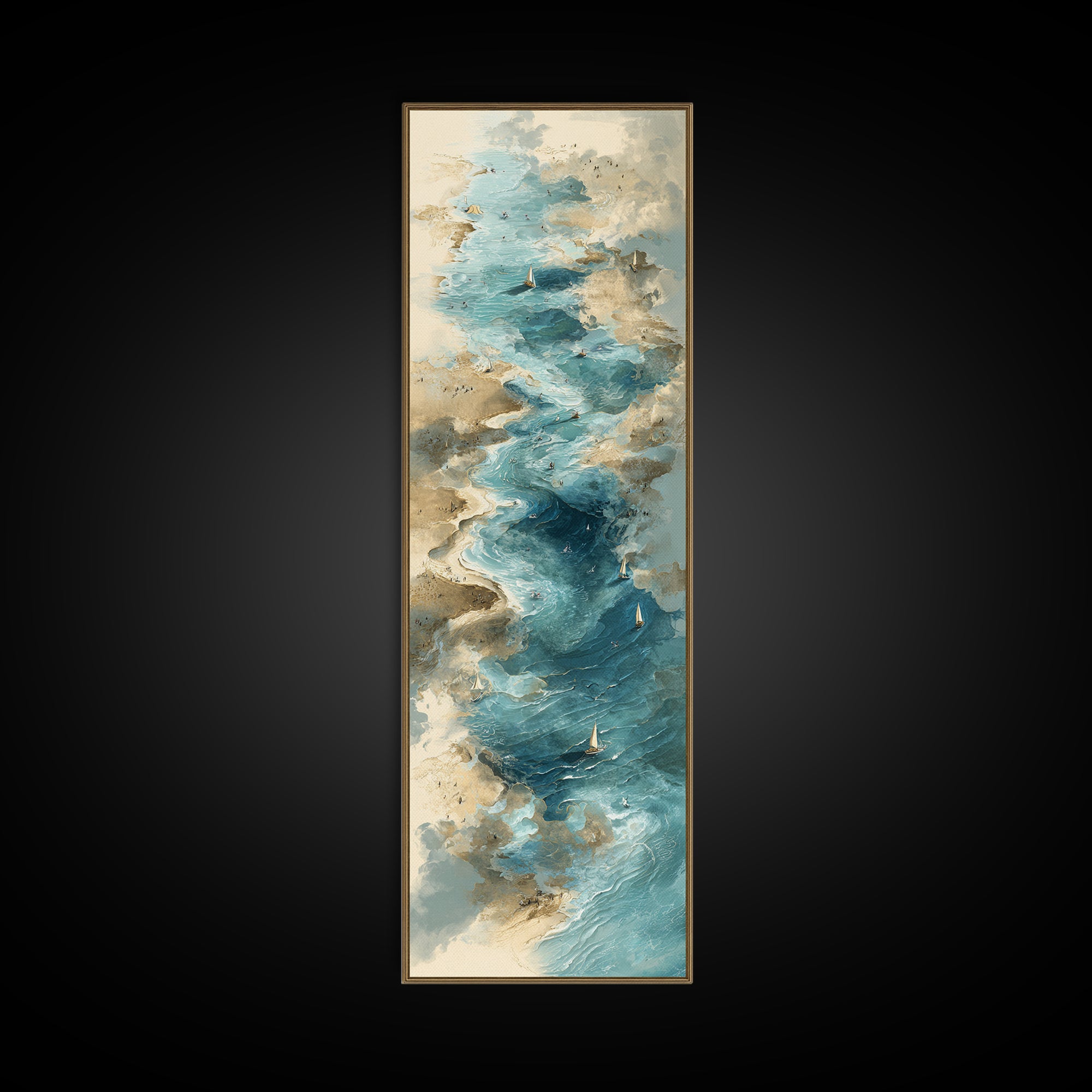 Panoramic Coastal Shoreline from an Aerial View Canvas Print, Above Sofa Art, Statement Artwork, Living Room Decor, Statement, ASA-1x3-15