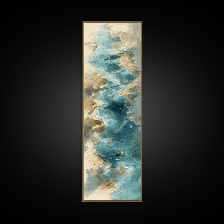 Panoramic Coastal Shoreline from an Aerial View Canvas Print, Above Sofa Art, Statement Artwork, Living Room Decor, Statement, ASA-1x3-15