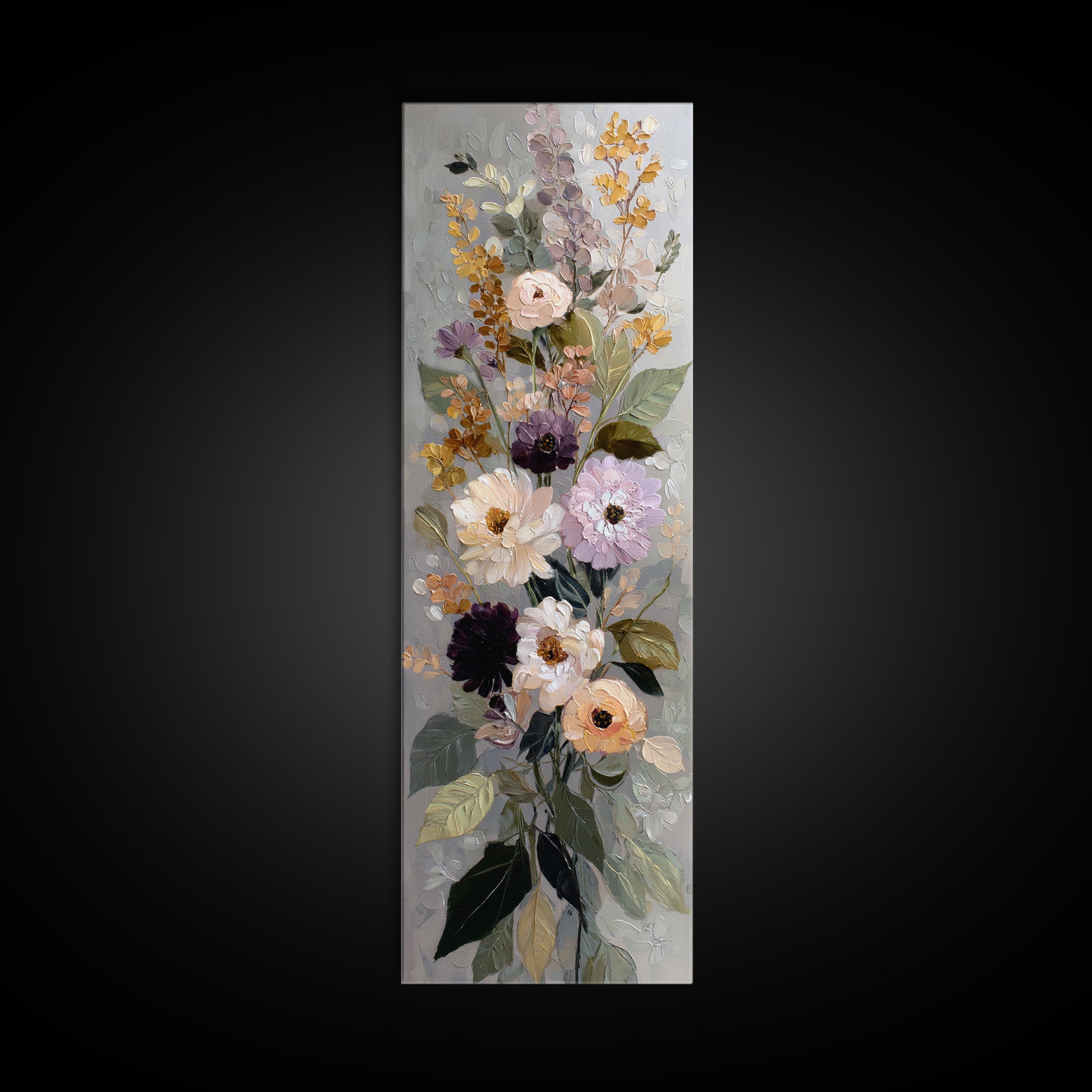 Large Expressive Floral Bouquet Canvas Print, Above Sofa Art, Above Bed Decor, Living Room Decor, Oil Painting, Statement, ASA-1x3-18