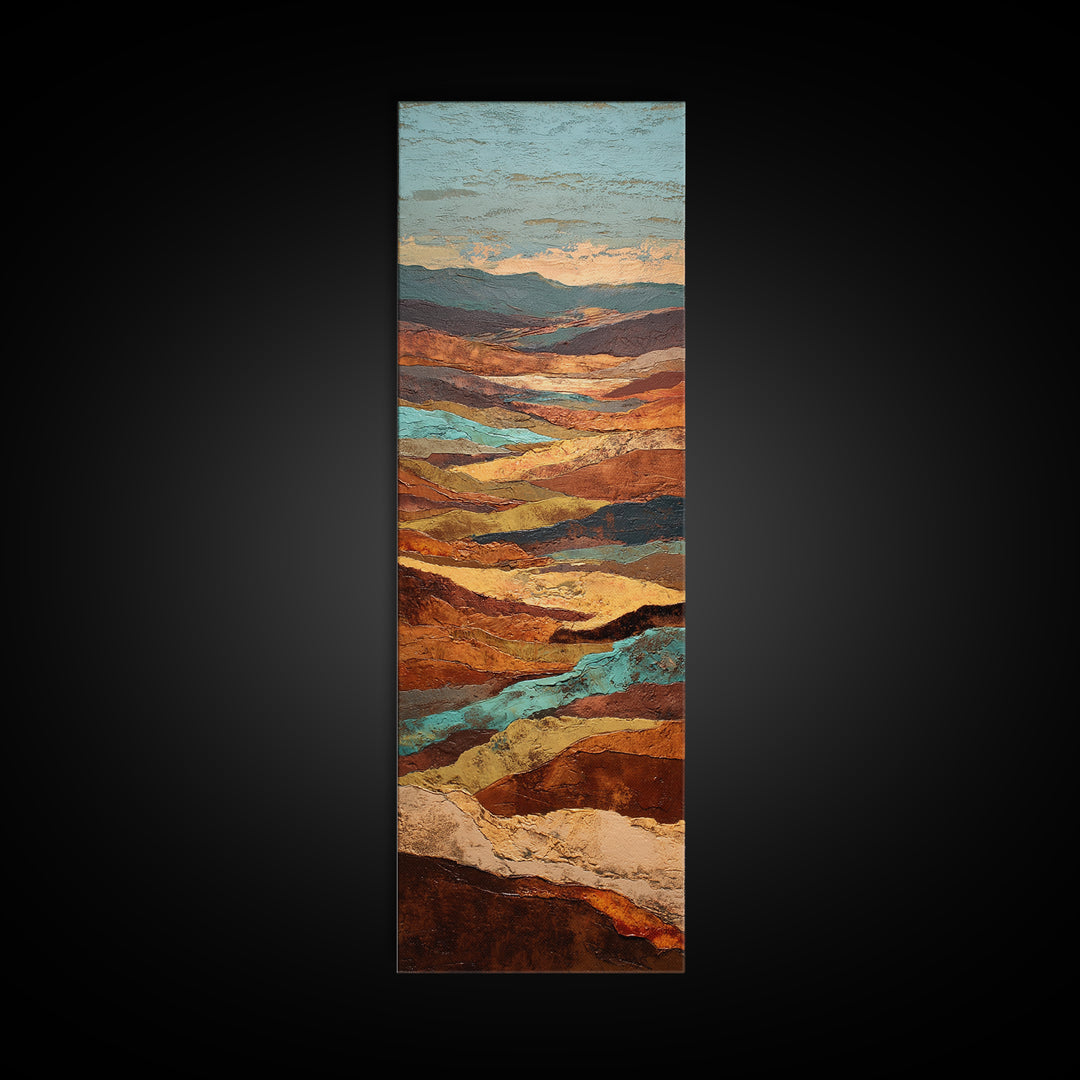 Abstract Canyon Landscape Framed Canvas Print, Above Sofa Art, Boho Decor, Living Room Decor, Oil Painting, Statement, ASA-1x3-19