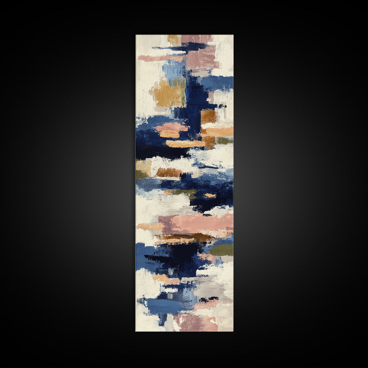 Bold Navy and Ivory Abstract Brushwork Framed Canvas Print, Above Sofa Art, Bedroom Wall Art, Living Room Decor, Abstract Art, ASA-1x3-30