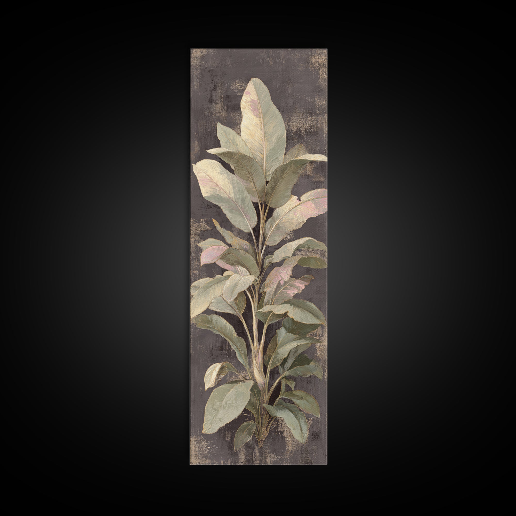 Large Botanical Leaves Canvas Print, Above Sofa Art, Living Room Decor, Oil Painting, Statement 333, Set of Wall Art, ASA-1x3-33
