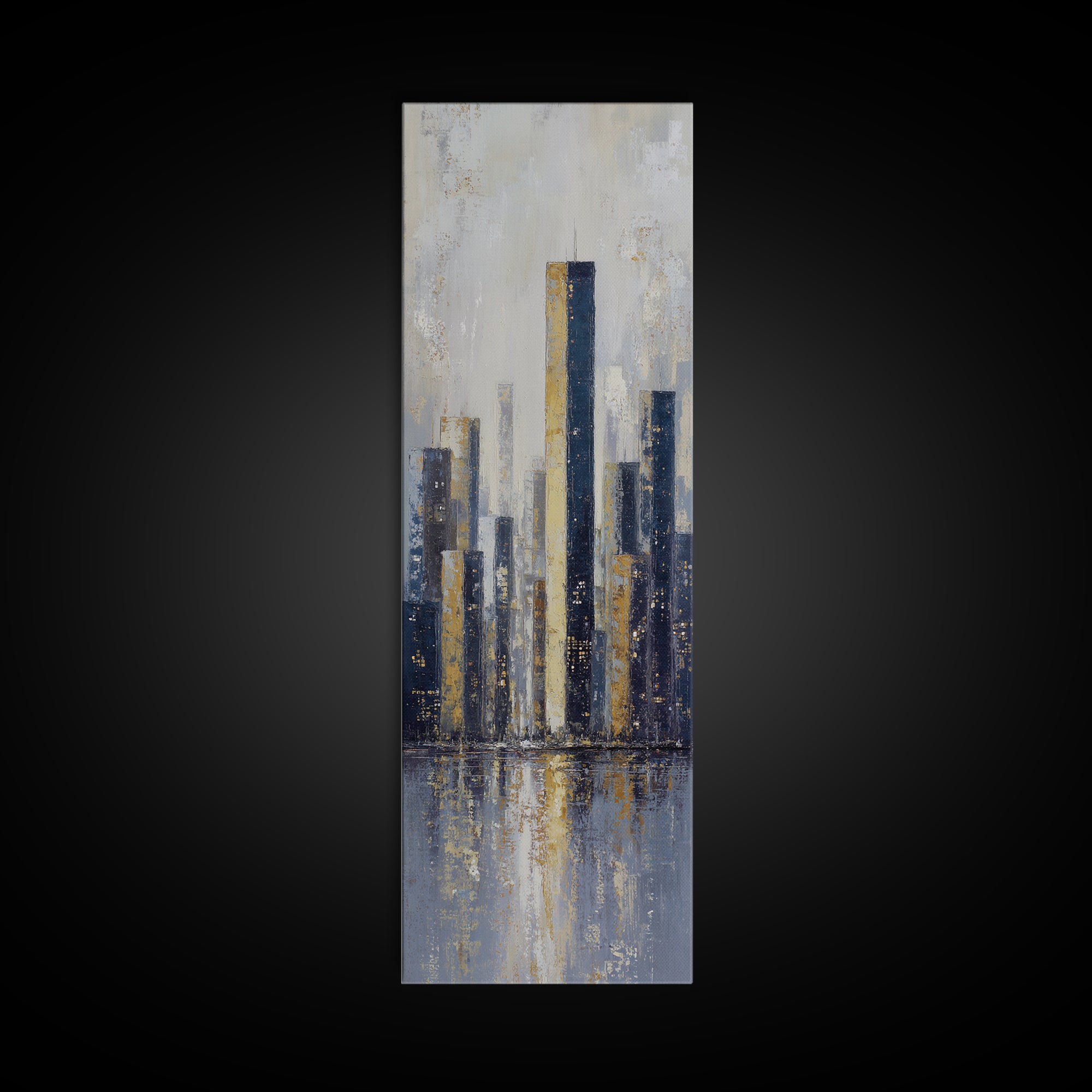 Quiet City Skyline Reduced to Elegant Shapes Canvas Print, Above Sofa Art, 3 Piece Wall Art, Living Room Decor, Statement, ASA-1x3-34