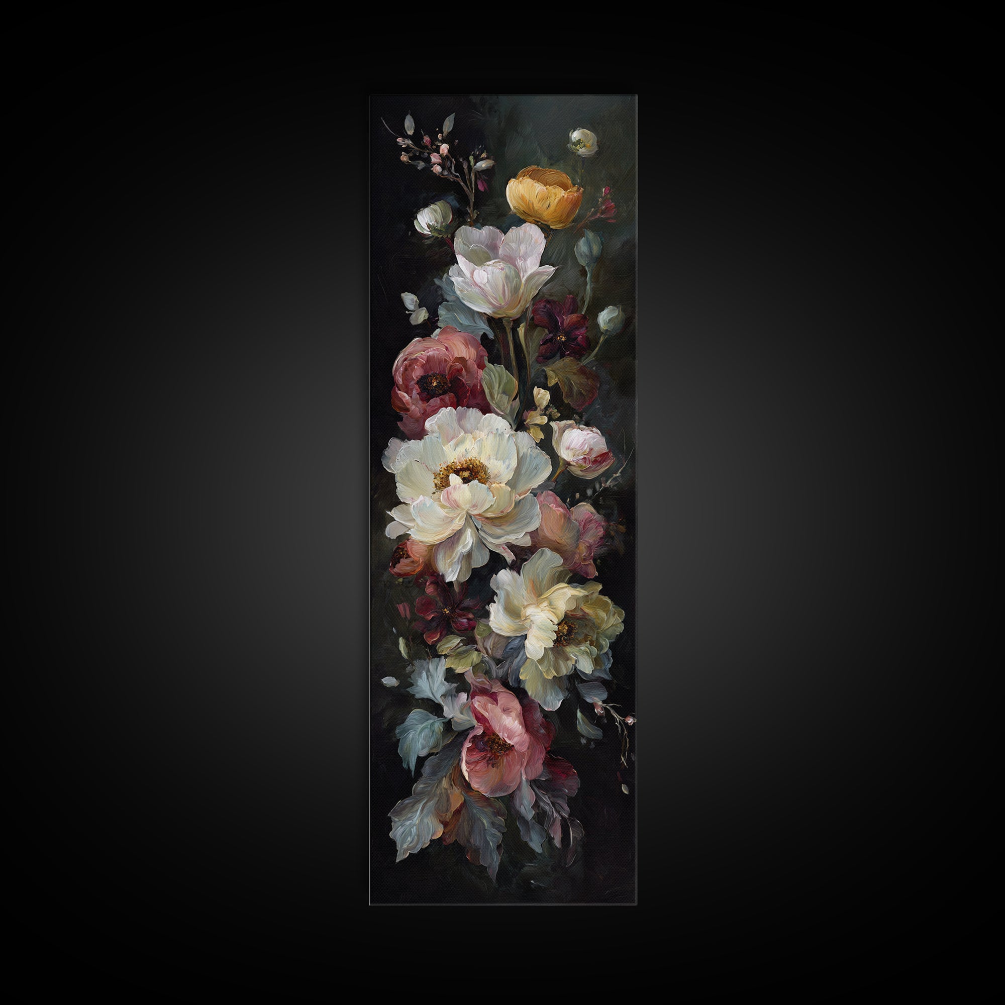 Large Expressive Floral Bouquet Canvas Print, Above Sofa Art, Above Bed Decor, Living Room Decor, Oil Painting, Statement, ASA-1x3-42